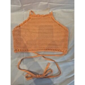 Hollister Knit Crochet Orange Halter Crop Top Large Women's Summer Beach Boho